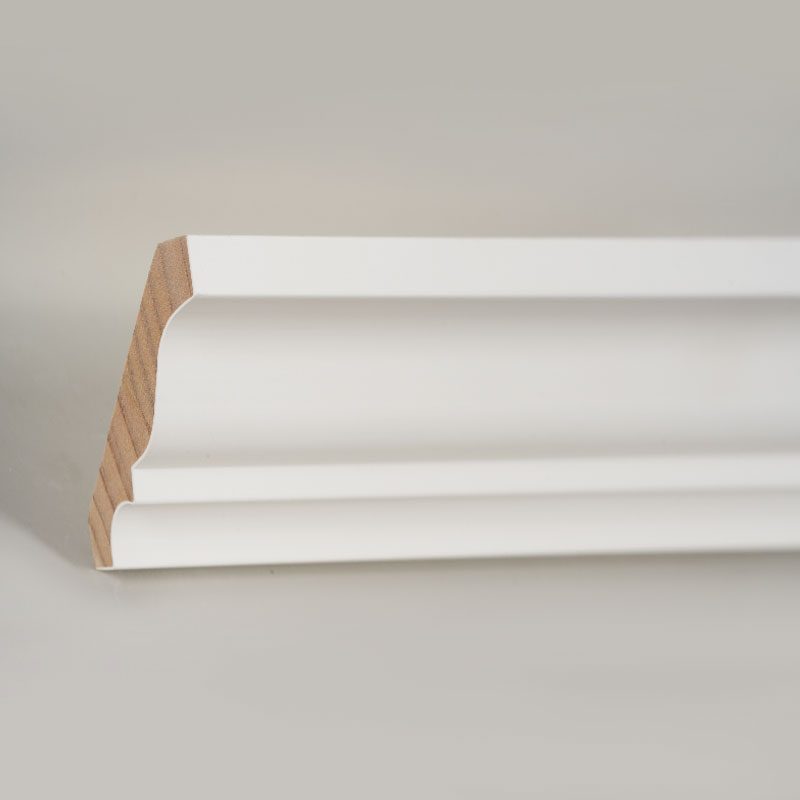 Pine Wood Crown Molding (Filler-Primed at Pearl White) 3/5' x 3 1/4'
