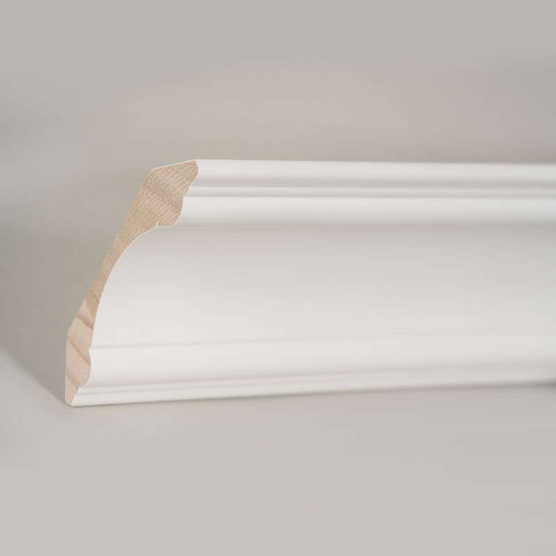 Pine Wood Crown Molding (Filler-Primed at Pearl White) 3/4' x 3 3/8'