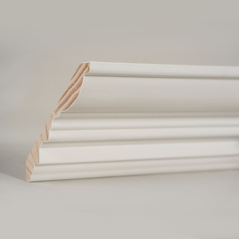 Pine Wood Crown Molding (Filler-Primed at Pearl White) 3/5' x 4 1/2'