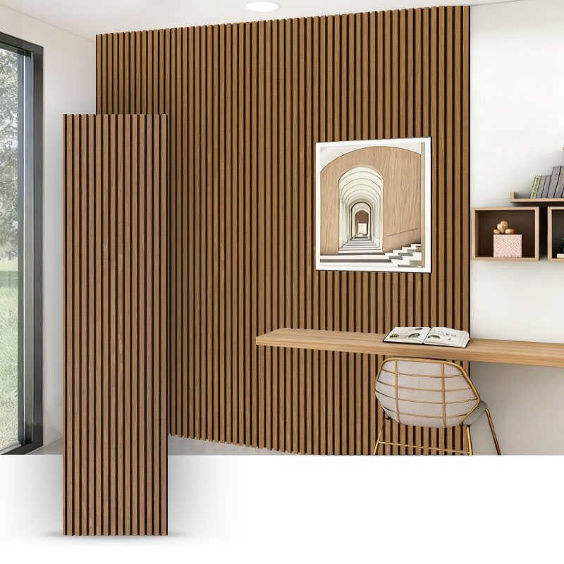 Grille Wall/Acoustic Wall Panel (3-Sided Engineered Wood Veneer na Nakabalot) - Kulay ng Wood Grain 2400/2700mm x 600mm